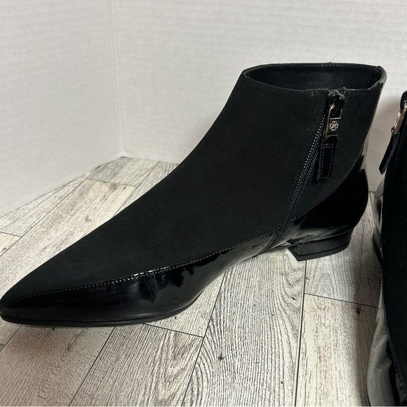 L. K. Bennett Alis black patent leather and suede ankle booties size 7 - Picture 2 of 11
